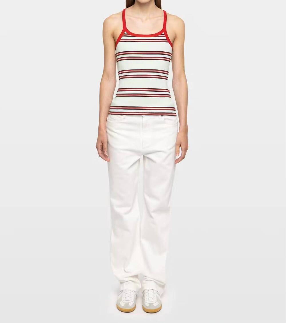 NEW ZADIG & VOLTAIRE albao rib stripes tank in bleu oxford